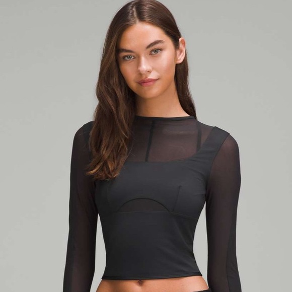NWT Lululemon Mesh Mixed Long-Sleeve Shirt Black Sz M - Picture 1 of 6